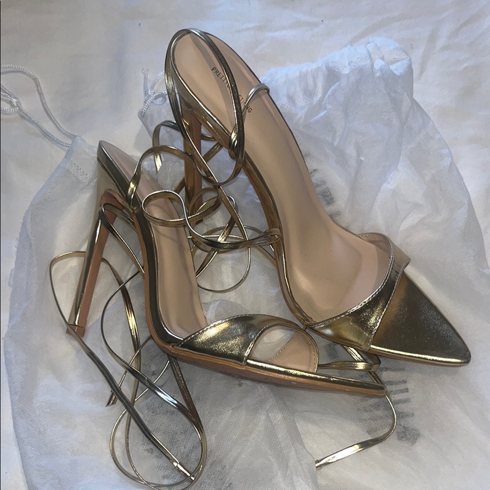 PrettyLittleThing Metallic Gold Strappy Heels